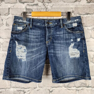 Guess Distressed Button Fly Short Dark Wash 5 Pocket Size 27 Festival Cowgirl